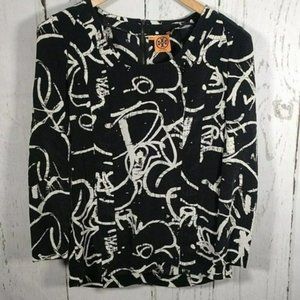 Tory Burch Silk Graffiti Tunic Black White Size 6